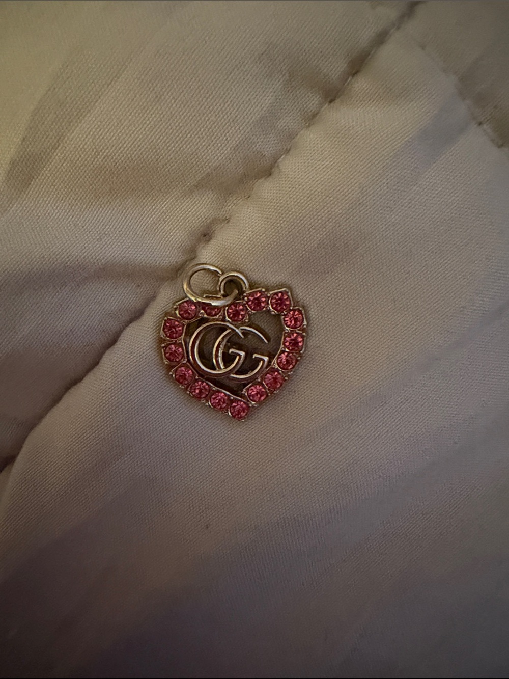Gucci Gold Double-G Heart Pendant with Pink Crystals